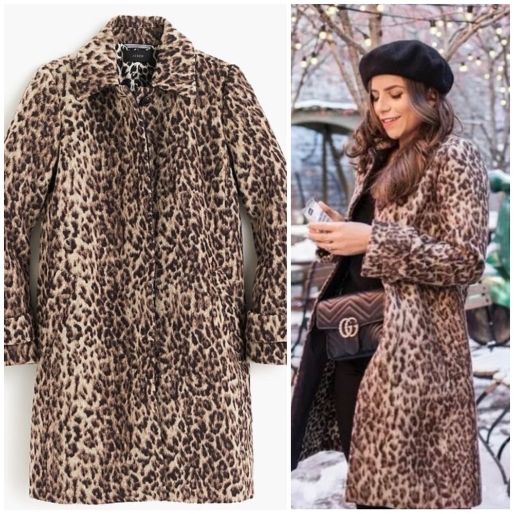 J Crew Double Leopard 🐆 Wool Blend Top Coat in Snow Leopard, Size 16 NWT